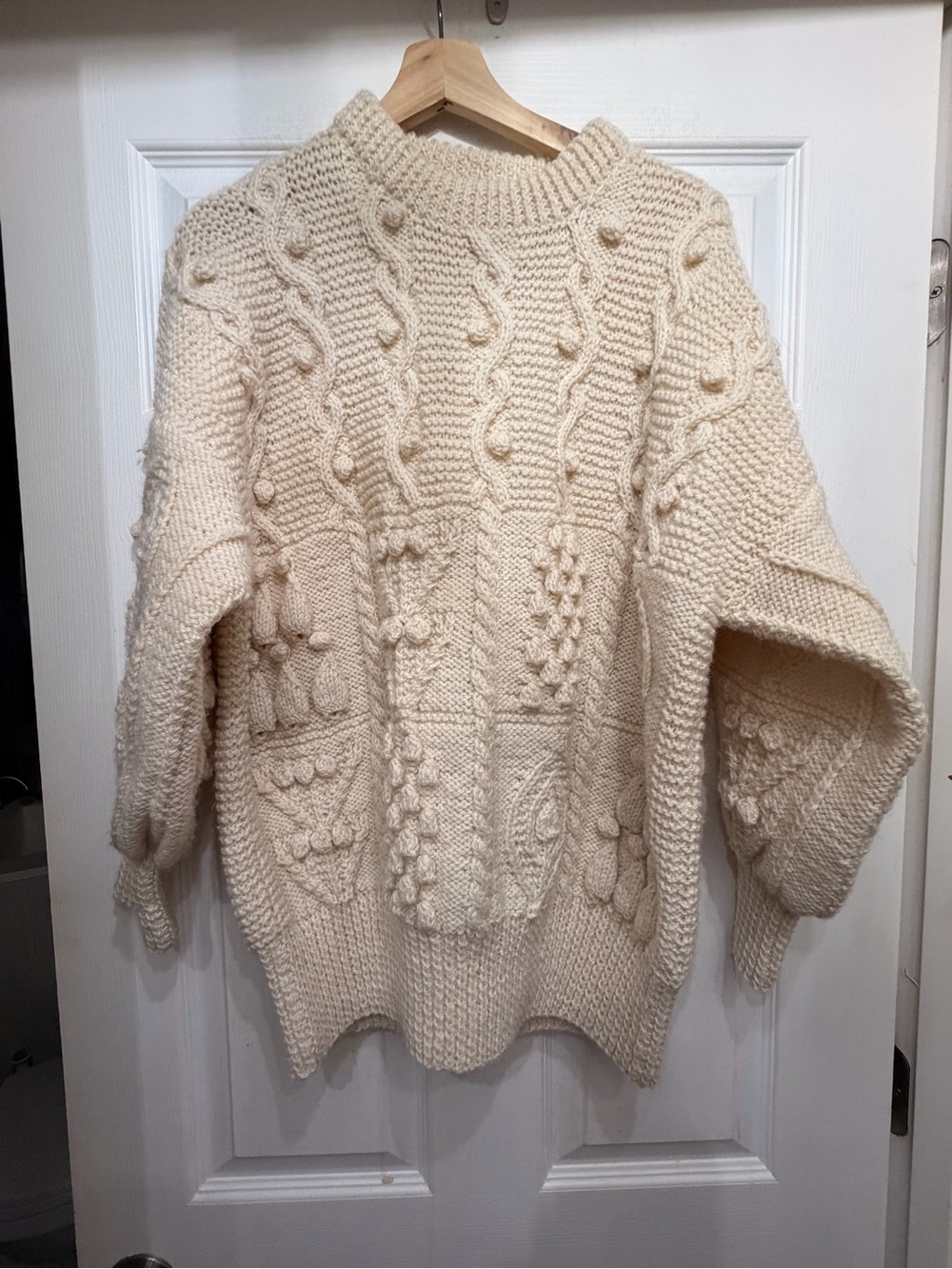 Vintage Cream Cable Knit Pure Irish Wool Sweater - Women